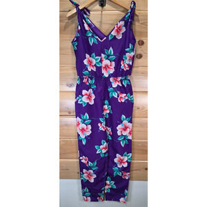 VTG Kalena Fashions Hawaiian Jumpsuit Romper Women Small Shoulder Tie Floral 80s